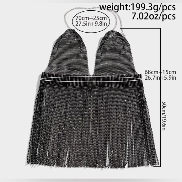 Handmade Bling Rhinestone Fishnet See Through Mesh Tassel Bra - Picture 5 of 12